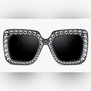 Fashion Imitation Diamonds Cat Ear Square Classic Vintage Sunglasses
